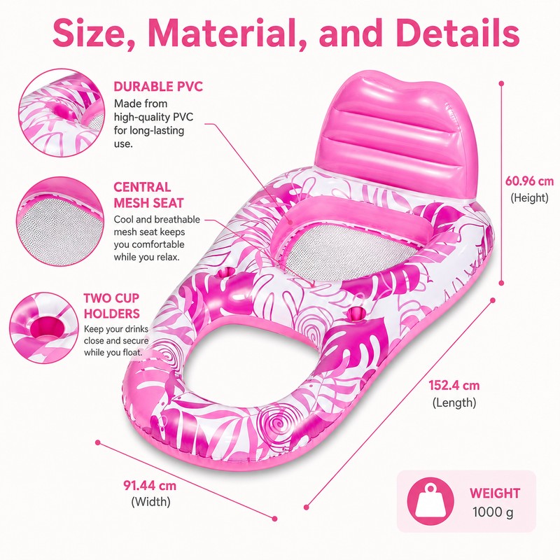 Inflatable Adult Pool Lounger – Tropical Leaf Reclining Float with