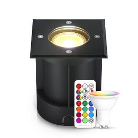 lambado® LED Floor Spotlight for Outdoor Use with RGB Colour Changing Dimmable with Remote Control Black Square Floor Light IP67 Waterproof and Driveable