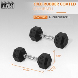 Fitvids Hex Dumbbells Rubber Coated Hand Weights Pairs for Exercises and Fitness, 10 LB Pair