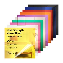 Gdhwxcl Mirror Acrylic Sheets 1/8 ” Thick - 10 Pack 8 X 8 inch Muliticolored Plexiglass Panels Blanks for Laser Cutting and Engraving for DIY Crafts Projects