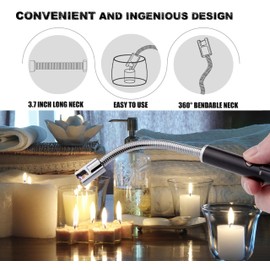 TOMOLO 2 Pack Electric Candle Lighter USB Rechargeable Flameless Windproof Arc Lighter with Flexible Neck, Safety Switch for Candle, Grill, BBQ, Camping & Kitchen (Black&Silver)