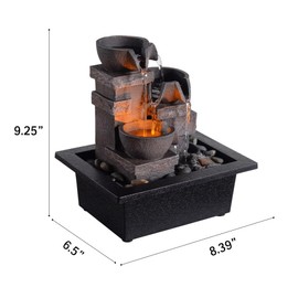 MAOCHI Indoor Fountain 3-Bowl Rockery Soothing Sound Tabletop Fountains Home/Office Decor with Natural River Rocks LED Lights Automatic Watering Pump(22044A)