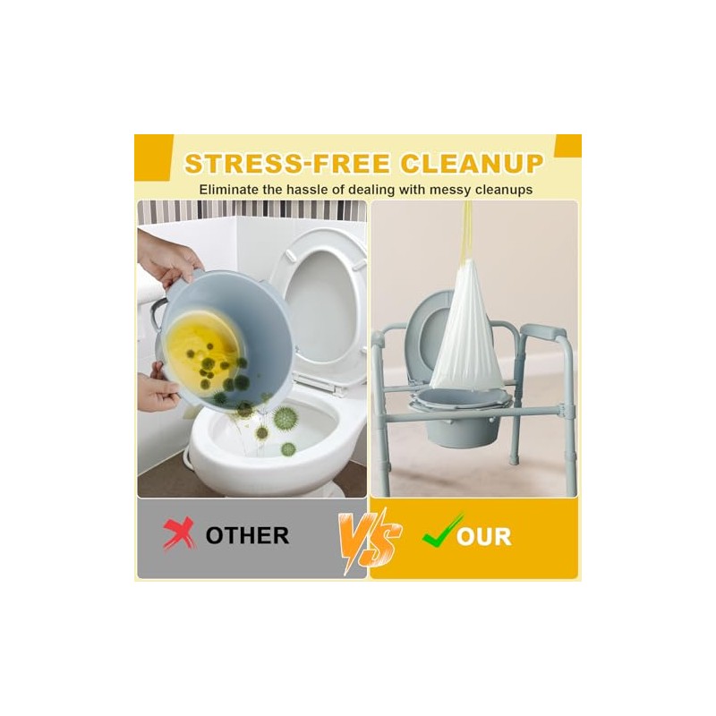 Bedside Commode Liners with Pads | 100 Commode Bags+100 Absorbent