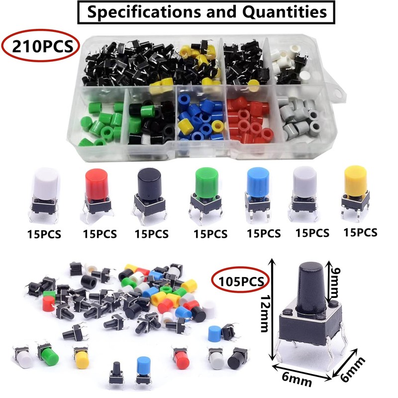 HUAZIZ 105 Pieces Tactile Push Switch 6 x 6 x