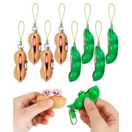 Zeayebsr 8 Pack Squeeze Bean Key Chains, Fidget Toys, Squishy Pea Capsule, Soybeans Fidget Toys for Anti-Anxiety, Party Favour Toy, Classroom Premiums, Fidget Toy, Stress Toy