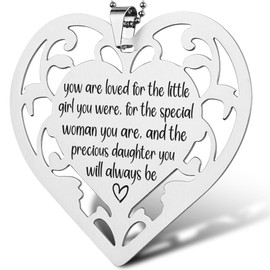 Daughter Gift Stainless Steel Heart Ornament, “You are Loved for The Little Girl...” Hanging Hollow Heart Tag, Sentimental Keepsake for Birthday, Graduation, or Wedding,XXU5