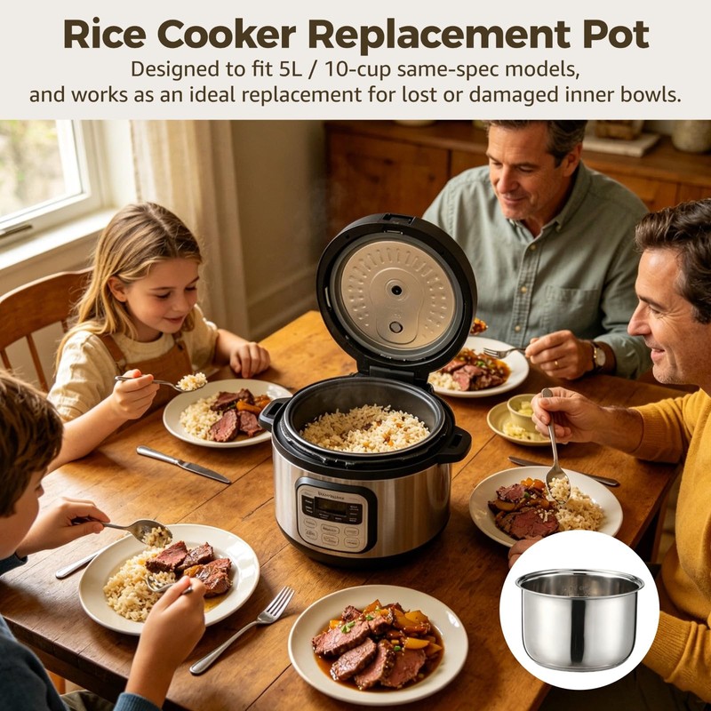 Rice Cooker Replacement Pot, 304 Stainless Steel Inner Pot for