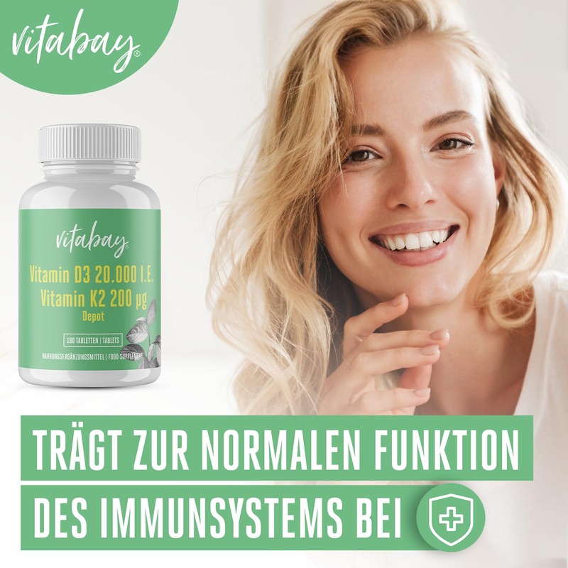 Vitabay Vitamin D3 K2 20000 IE hochdosiert - 540 VEGAN