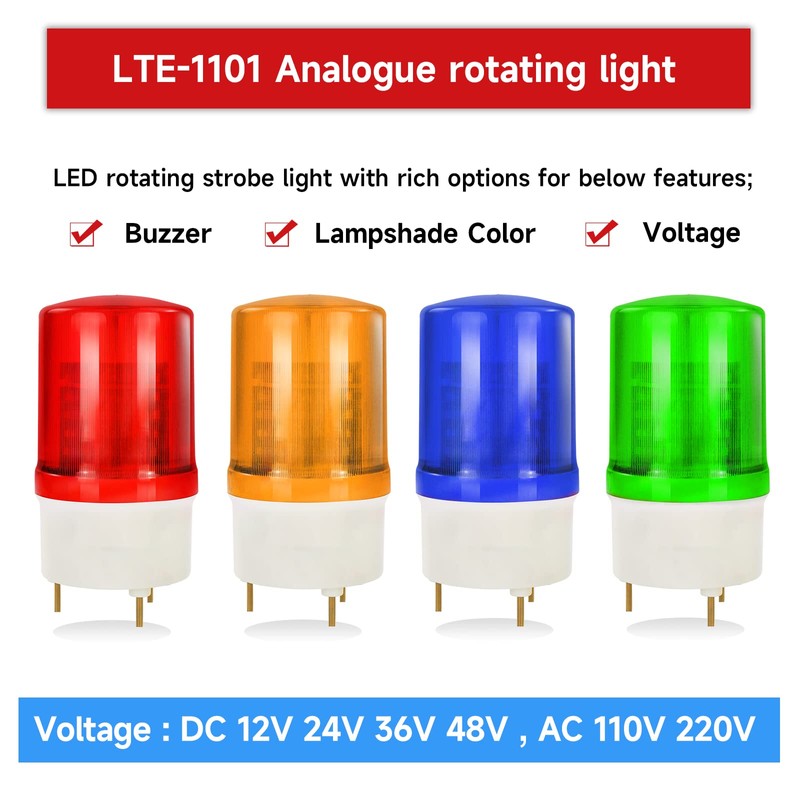 YASONG LTE-1101MJ Rotating Warning Light with 90dB Buzzer, AC110V-120V Industrial