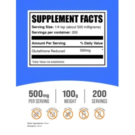 BulkSupplements Reduced Glutathione Powder 500Mg Nutritional Supplement For Health And Wellness