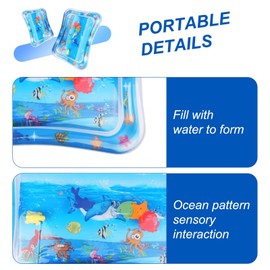 Comfort Cooling Water Mat for Cats, Interactive Sensory Play Mat with Thickened Leak Proof Sensor Tech, Durable Inflatable Baby Water mat Tummy time for Kittens, Kids & Dogs (Square Pad)