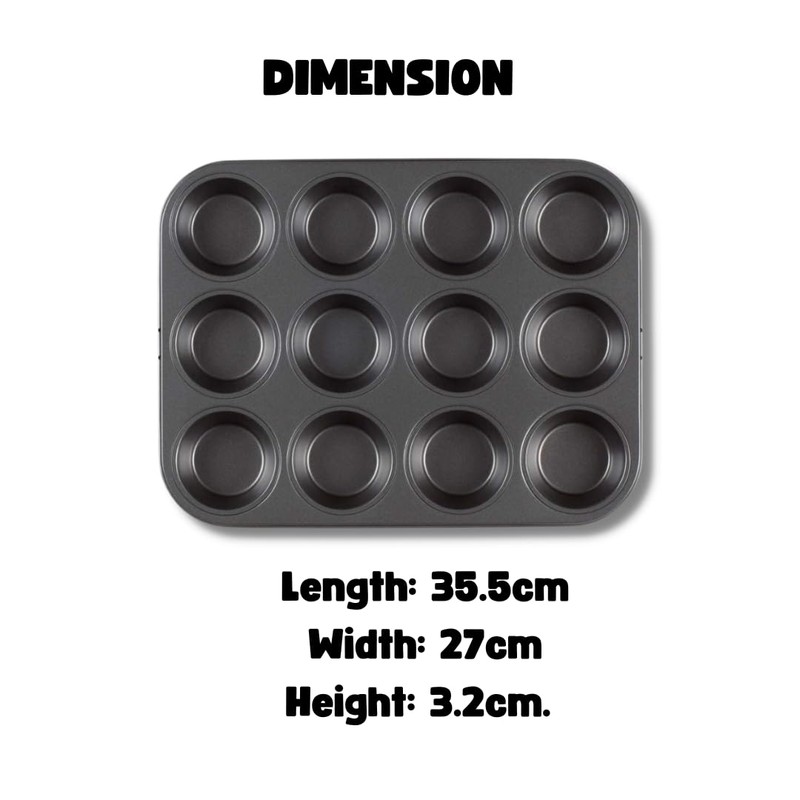 Invero® 12 Cup Non-Stick Oven Tray Ideal for Baking Muffins,