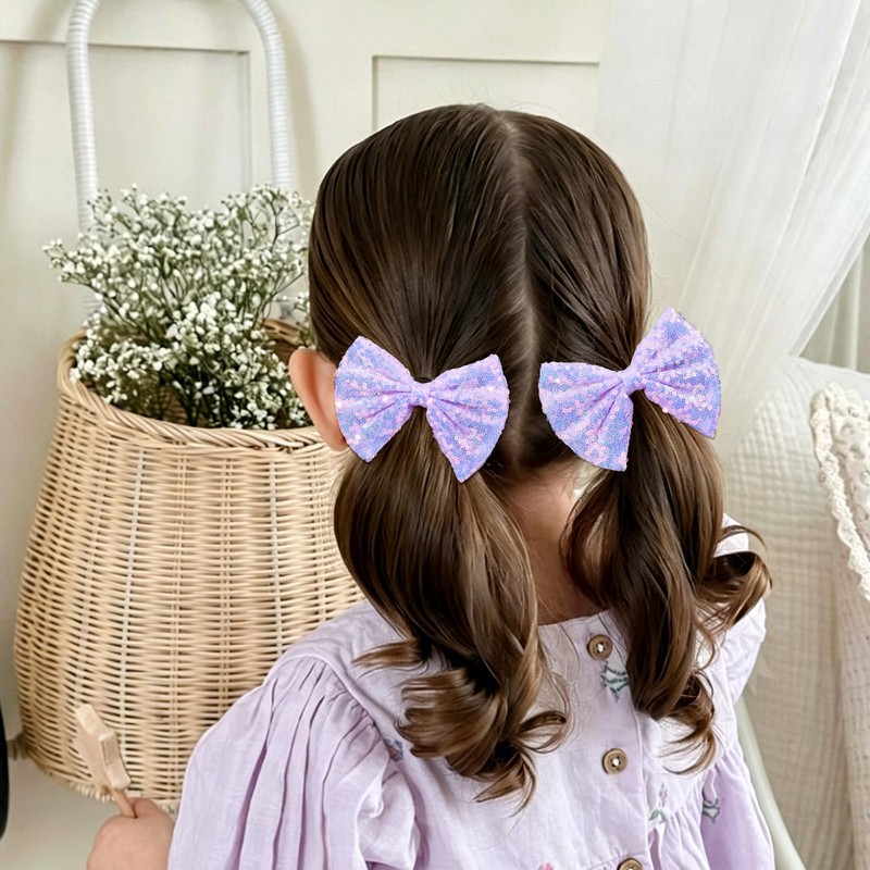 5" Glitter Purple Hair Bows for Girls Alligator Clips Sparkly