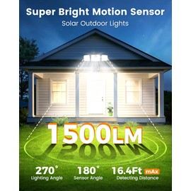 1500LM Clip On Solar Lights Outdoor, Motion Sensor Outdoor Lights with 270° Wide Angle & Remote Contral, 3 Heads IP65 Waterproof Solar Powered Flood Light for Fence, Patio, Backyard, Garden 2 Pack