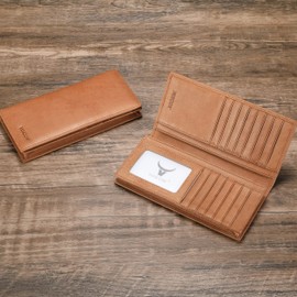 HISCOW Bifold Long Wallet with 15 Credit Card Slots - Italian Calfskin (Aniline Leather Tan)