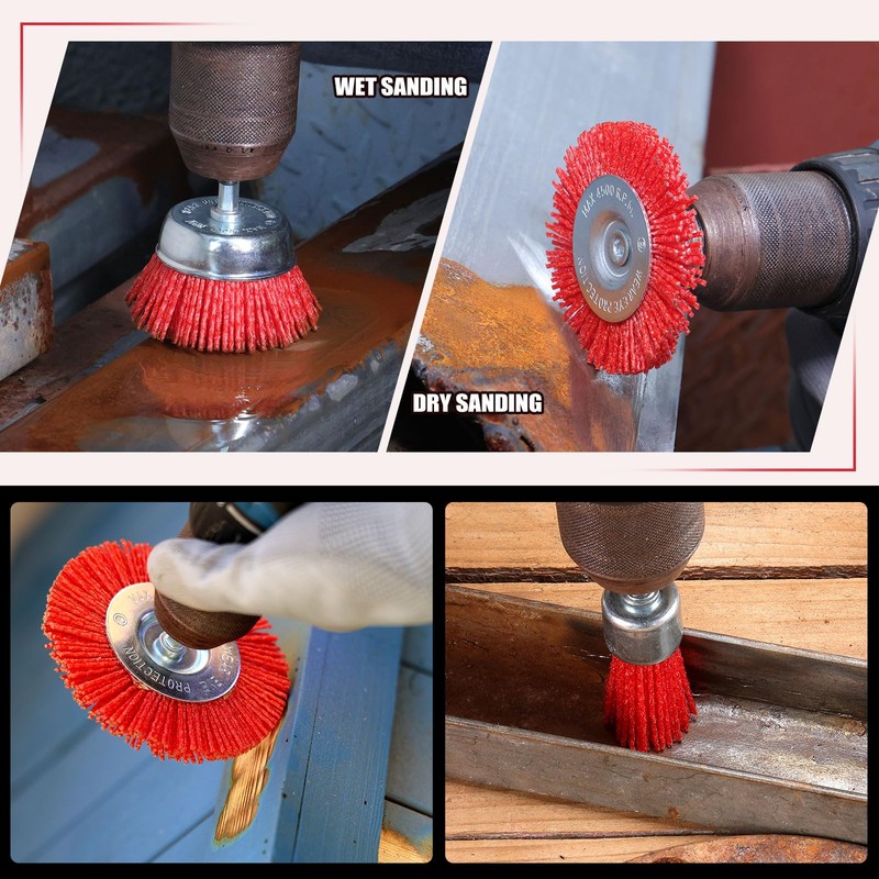 POLIWELL Nylon Abrasive Brush for Drill, 6 Pack Nylon Filament