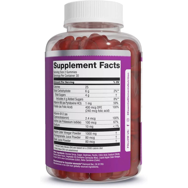 Essential Elements Apple Cider Vinegar Gummies 60 Count Immune Support