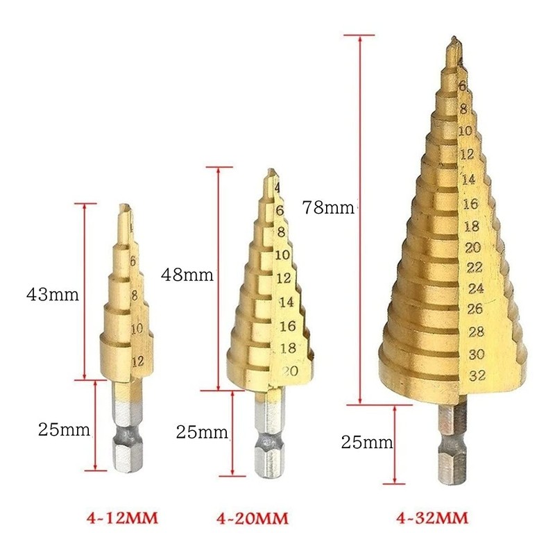 XSAJU Step Drill, Hexagonal Shank, Bamboo Shoot Drill, Titanium Coating,