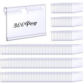 Tatuo 300 Pcs Reusable Plastic Wire Shelf Label Holders, Clear Price Card Sign for Pantry Retail Supermarket Merchandise Shopping Mall Shop Ticket Display Holder Clip on Design, 2.36" L x 1.65" H