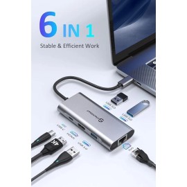 UtechSmart USB C Hub, USB C Ethernet Multiport Adapter, 6 In 1 USB C to HDMI Doc