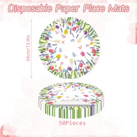 Paper Placemats Disposable 50 Pack Spring Tulip Butterfly Place Mats 13.4 Inch Round Floral Table Mats for Dinner Table Setting Birthday Wedding Spring Party Supplies