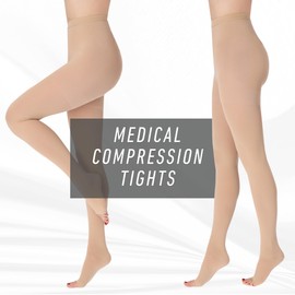 OVISSA Medical Ultra Stretchy Compression Beige Pantyhose Open Toe Thigh For Women & Men Breathable Sweat-Absorbent Material For Varicose Veins, Edema, Air travel, Nursing, Running (20-30mmHg) - 14