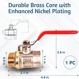 PipeSan Ball Valve 3/4 Inch Female/Male Thread - Ball Valve 3/4 Inch with Male Thread and Female Brass Full Flow with Flat Lever Handle, Suitable for Water Pipes or Faucets