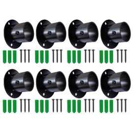 8 Packs Stainless Steel Pole Sockets Flange Rod Holder Wall Mount Pipe Bracket with Screws for Closet Wardrobe Shower Curtain Rod Black (22MM (7/8 INCH))