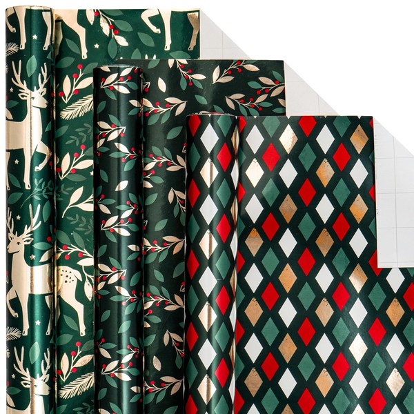 LeZakaa Green Christmas Wrapping Paper - Mini Roll with Metallic