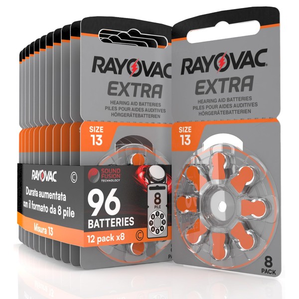 96 Batterie Per Apparecchi Acustici Rayovac Extra Advanced 13. 12 Blister da 8 Pile