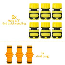 Trendecor Hose Coupling Set 6 Pieces Hose Connector 1/2 Inch + 3 Pieces Double Plug Hose Connection, Hose Coupling for Hose Extension, Hose Connection 13 mm for Family Garden