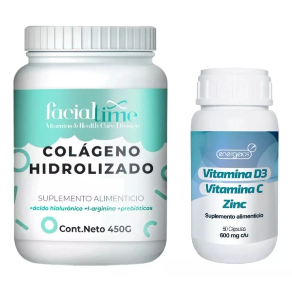 Facial Time Kit Colágeno Hidrolizado 450g + D3 U400 + Zinc + Vitamina C