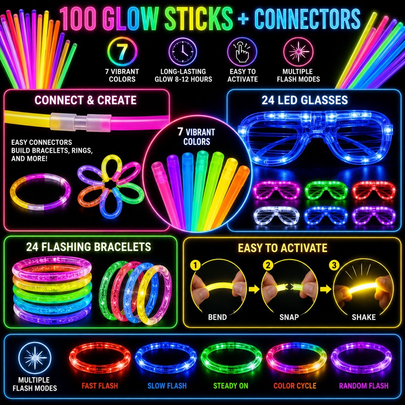 283-Piece Glow Party Favor Set for Night Events – LED
