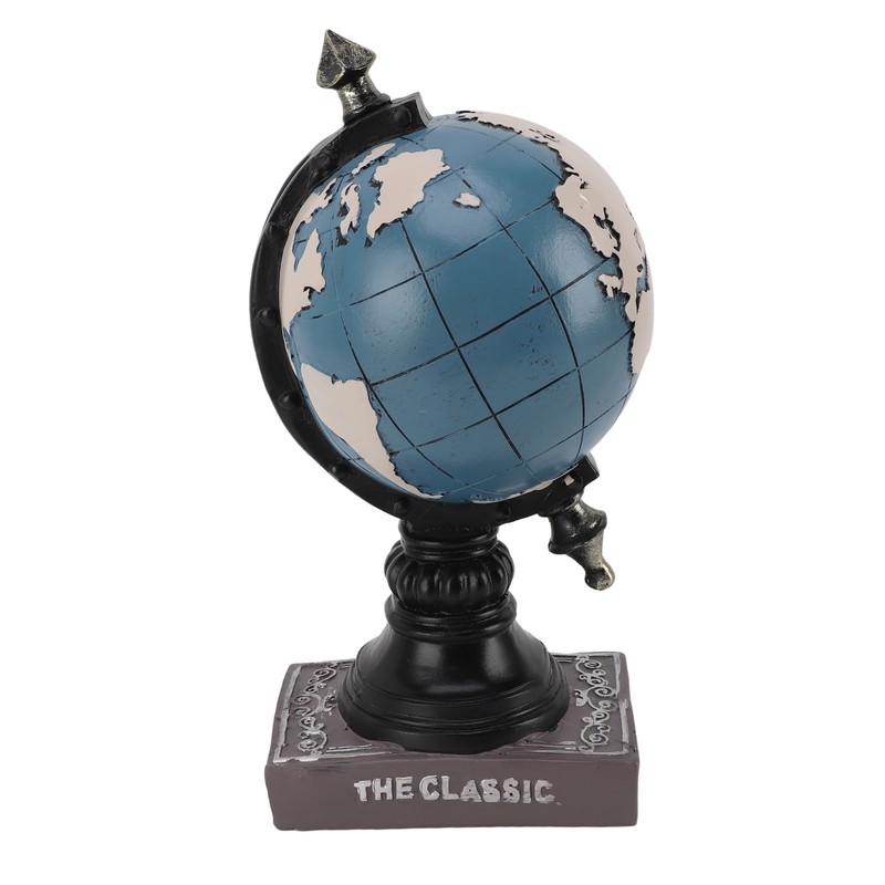 Globe Clock Decorative Desk Ornament Resin World Map Clock with