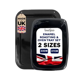 Samuel Groves Vitreous Enamel Roasting Tin Set 33cm & 37cm, UK Made, Roasting Tin, Roasting Tins, Baking Tray Set, Roasting Tray, Turkey/Chicken Roasting Tray, Roasters (33cm & 37cm Set)