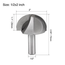 sourcing map Router Bit 1/2" Shank 2" Cutting Dia. Core Box 2 Flutes Carbide for Woodworking Carpentry Milling Cutter Tool