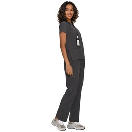 floralhue Scrubs for Women, V-Neck Scrubs Top & Cargo Pants with 12 Pockets, Yoga Waistband, 4 Way Stretch, Dark Grey, S
