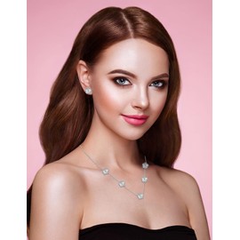 JIEMUCHU Gold Plated Stainless Steel Four Leaf Clover Necklace and Stud Jewelry Set for Women (Gold Stripe-White Gold Plated)