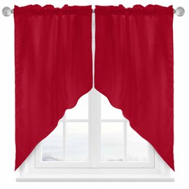 Qklasnbdtg Red Solid Swag Curtains Valance for Kitchen Windows, Pure Color Wide Rod Pocket Curtain Drapes, Bedroom Bathroom Cafe Living Room Light Filtering Drapery Panels, 56" W x 36" H
