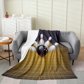 3D Bowling Boys Flannel Blanket,Geometric Lattice Spatial Bed Blanket for Kids Teens Adults Home Room Decor,Ball Sport Games Throw Blanket,Vibrant Vivid Fuzzy Blanket,Twin Size (60 x 80 Inches)