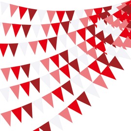 32Ft Red Bunting Banner Party Decorations Triangle Flag Pennant Garland for Wedding Birthday Baby Shower Engagement Carnival Picnic Outdoor Garden Hanging Festivals Decor Supplies- 40Pcs