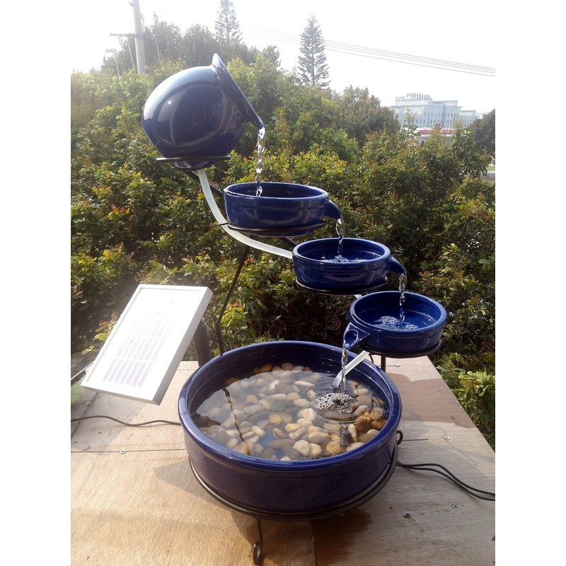 ASC Cascade Ceramic Solar Water Fountain Bowls 5 Tierd with