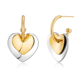 MIJENITI Two Tone Heart Hoop Earrings for Women Dainty Gold and Silver Heart Drop Earrings for Women Trendy 14K Gold Plated Cute Hypoallergenic Jewelry for Valentine's Day