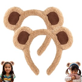 2Pcs Bear Ears Headband Makeup Fluffy Head Wear Party Headwear Cosplay Props Women's Face Wash Costume Accessories Animal Theme Decoration