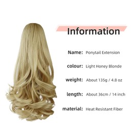 HEWEICSY Ponytail Extension, Clip on Ponytails for Women, 14" Claw Clip in Short Curly Wavy Pony Hair Extension for Women - Light Honey Blonde