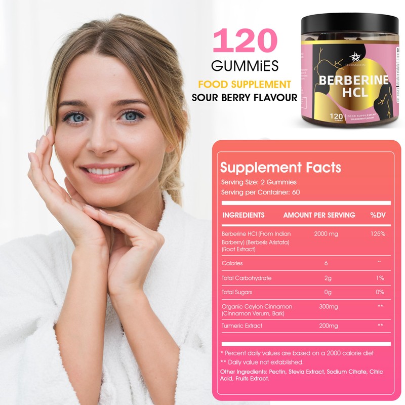 Berberine HCL 98% 2000mg, 120 Gummies, 60 Day Supply, Sour
