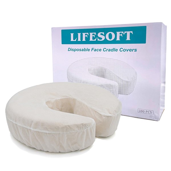 LIFESOFT Disposable Fitted Face Cradle Covers Silky Massage Headrest Covers Box of 100