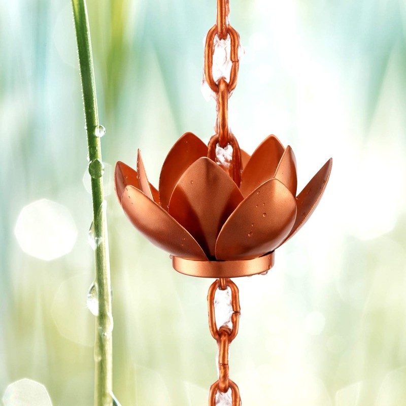 OAK LEAF Rain Chain Set, 8.5ft Copper Plated Rain Chain