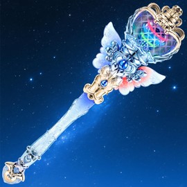 EZVYAO Light Up Princess Wand with Spinning LEDs & Music - Rechargeable Magic Fairy Toys for Kids Girls - Birthday Cosplay Party Favors, Blue