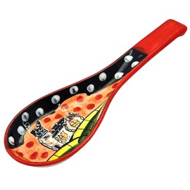 Cleminson Hand-Painted Spanish Ceramic Spoon Rest | Tuscan Farmhouse or Picasso Style Design | Cooking Holder for Spatulas, Spoons, Tongs, Ladles | Tea Bag Dish (Picasso Style House)
